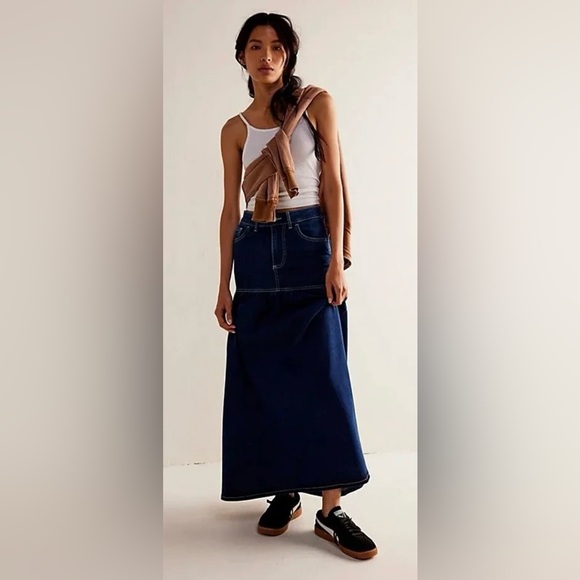 New Free People We the Free Jordan Maxi Skirt Denim - Picture 2 of 6